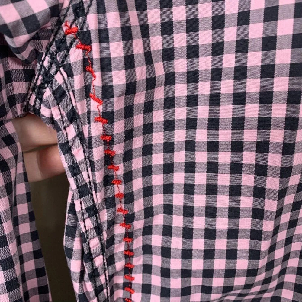 Robert Graham Button Up Shirt Size Medium Pink Black Gingham Plaid Check Preppy - Picture 3 of 12